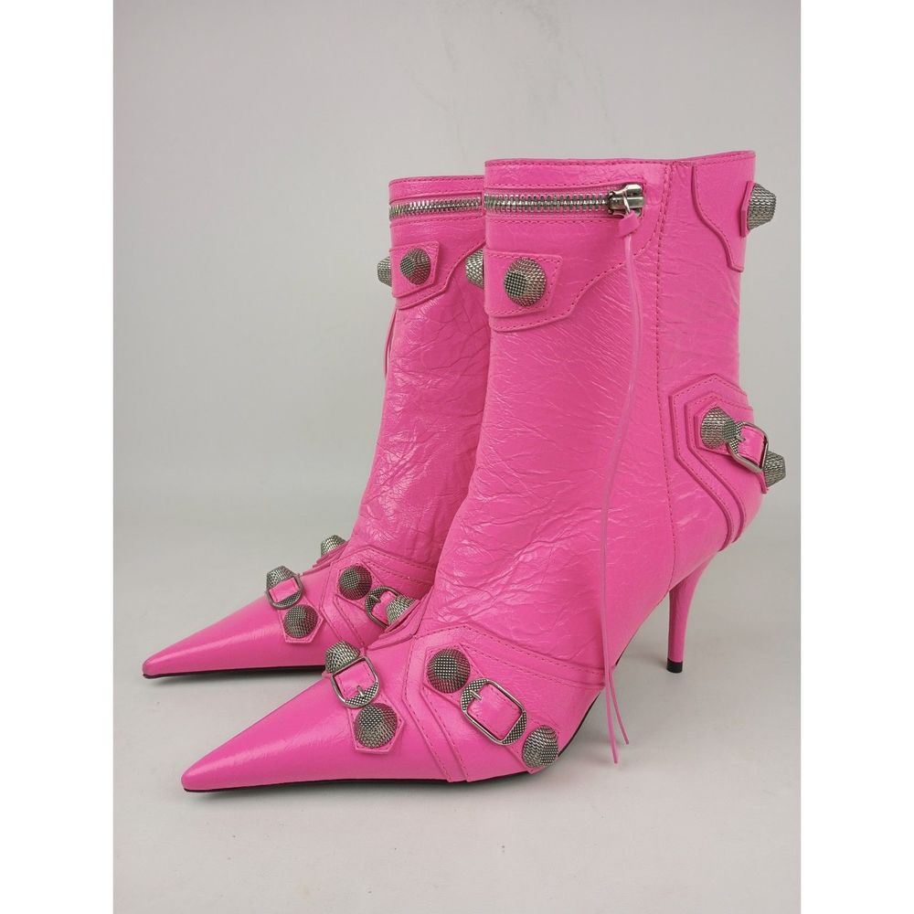 Balenciaga Women's Fluo Pink Cagole Leather Pointed Toe Ankle Boots Size 37.5 - Picture 2 of 9